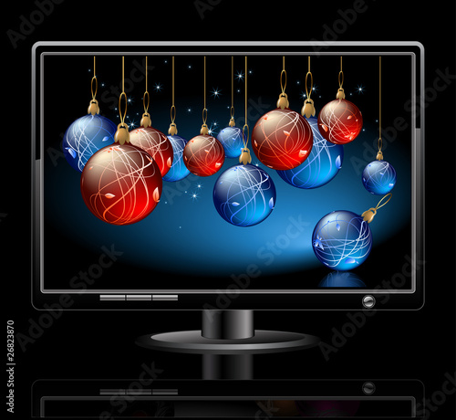 Vector: LCD panel with christmas balls LCD panel with christmas balls