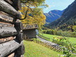 Balken von Berghütten und Zaun im Herbst