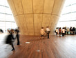 public building lobby with concrete staircase