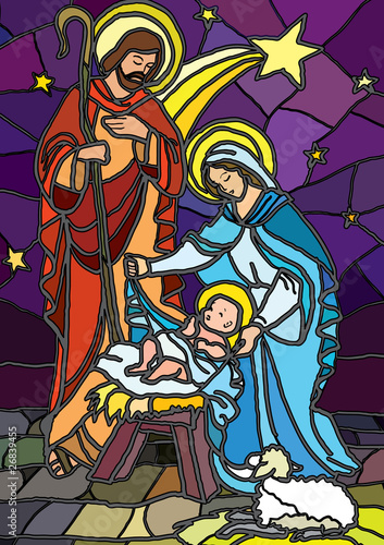 Vector: Nativity in stained glass. Nativity in stained glass.