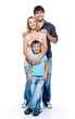 Happy family with child, isolated on white