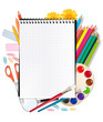 Back to school. Notepad with school supplies. Vector. Back to school. Notepad with school supplies. Vector.