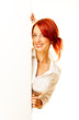 Photo: adult girl is holding a blank white billboard adult girl is holding a blank white billboard