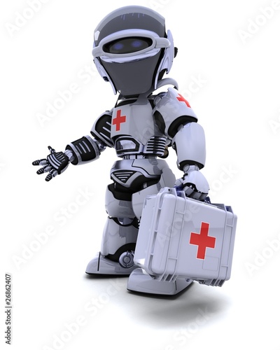 Illustration: robot with first aid kit robot with first aid kit