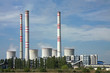 coal power plant with chimney and cooling towers