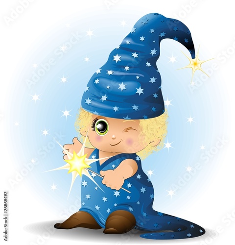Vector: Mago Stregone Bambino-Baby Magician Sorcerer-Vector Mago Stregone Bambino-Baby Magician Sorcerer-Vector