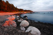 Red sunset over beach