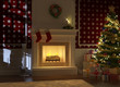 Cozy fireplace decorated for christmas with santa silhouette