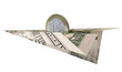 eurocoin flying on a dollar plane