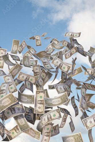 Illustration: 1 dollar bills flying in the sky 1 dollar bills flying in the sky