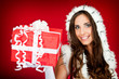 beautiful woman holding xmas present