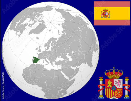 world flags globe. Spain globe map locator world