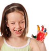 Eight year old girl with colorful hand