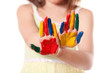 little girl with colorful hand