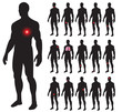 Set of illness people with pain dots. Vector illustration.
