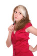 lady in red with a ballpoint lady in red with a ballpoint
