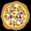 pizza with egg, tomato, paprika, mushroom, olive pizza with egg, tomato, paprika, mushroom, olive