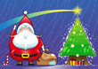 Santa Claus with Christmas tree. Vector scene. Isolated objects