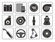 Vector black car parts icons set. Vector black car parts icons set.