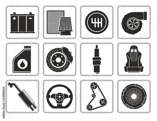 Vector black car parts icons set.