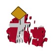 warning sign on Denmark map flag illustration