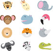 cute wild safari animal cartoon set