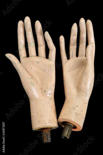 Photo: Weathered severed hands of plastic mannequin doll. Weathered severed hands of plastic mannequin doll.