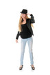 Young female dancer in black hat Young female dancer in black hat