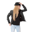 Young female dancer in black hat Young female dancer in black hat