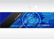 Web banner with blue technology illustration.