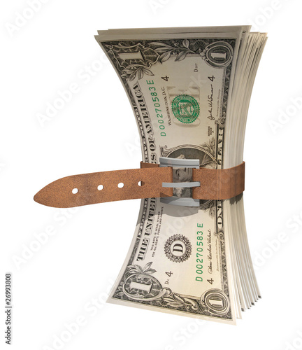 Illustration: dollars squeezed together by belt dollars squeezed together by belt