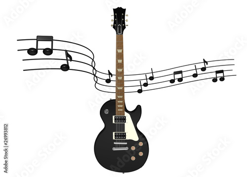 Illustration: electric guitar with music notes on background electric guitar with music notes on background