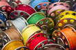 Colorful spools of yarn in a close-up