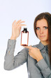 Young business woman advertises goods