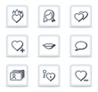 Dating icons, white square glossy buttons