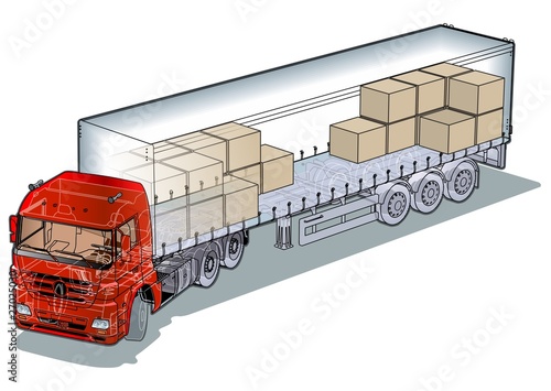 Vector: Vector cargo semi-truck infographics cutaway Vector cargo semi-truck infographics cutaway