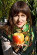 happy woman with apple