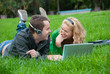 Young couple relax and listen to music