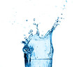 Blue water splashing on glass,white background. Blue water splashing on glass,white background.