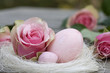 Easter eggs with rose close-up Easter eggs with rose close-up