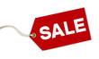 Red sale tag on white background