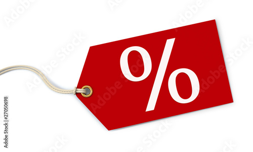 Illustration: Red percent tag on white background Red percent tag on white background