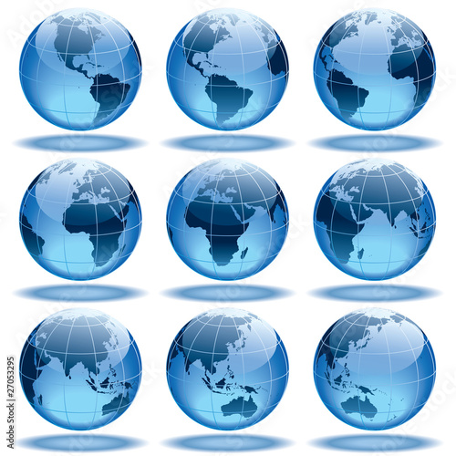 Vector: The Earth - Set of nine globes The Earth - Set of nine globes