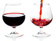 Red wine being served in transparent glasses