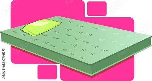 Illustration: Green colour bed and pillow Green colour bed and pillow