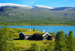 Autumn Norway landscape with huts