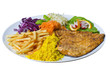 Grilled meat with freshness salad and rice and French fries