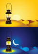 Antique lantern in the desert - day and night version Antique lantern in the desert - day and night version
