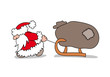 Der Weihnachtsmann zieht einen Schlitten mit einem Sack