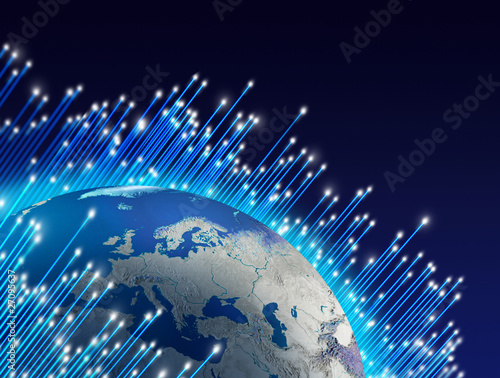 Illustration: Fibre optics around blue planet Fibre optics around blue planet